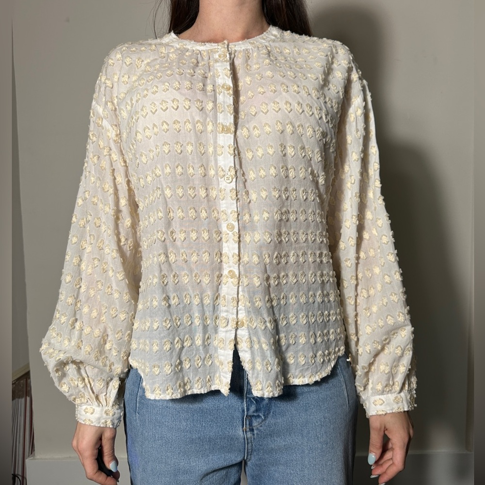Anthropologie White Boho Cottagecore Longsleeve Blouse Size Medium